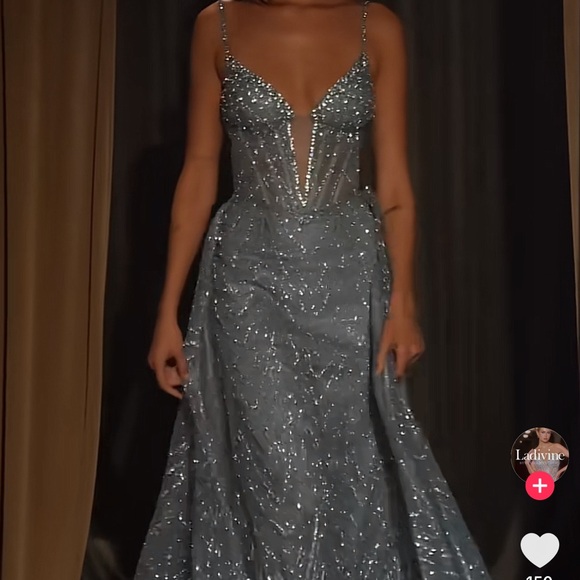 Cinderella Divine / Ladivine Dusty Blue Glitter Gown – Style C167 - Picture 2 of 2